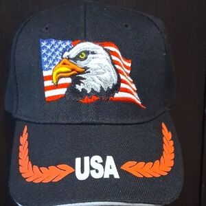 USA Flag Eagle Patriotic Trucker Hat Strapback Dad Cap Black USA Eagle Cap